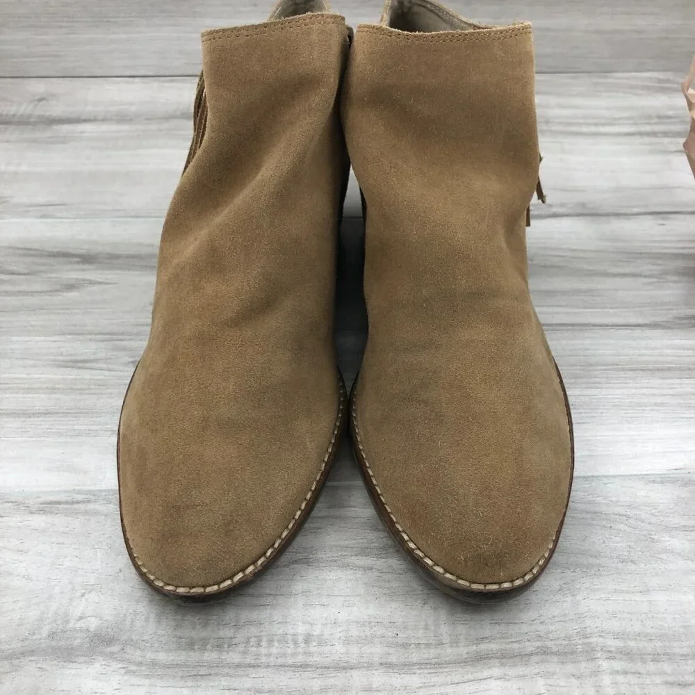 Lucky Brand Ankle Boots Women's11 Felisie Tan Suede Fringe Zip Booties